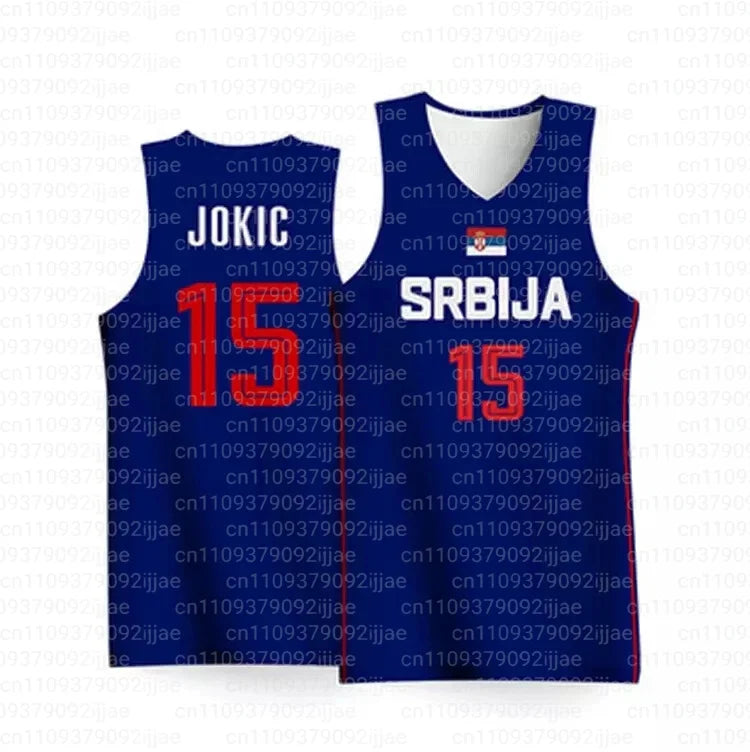 Basketball Jerseys  Srbija 15 Jokic Jersey Sewing Cheap High Quality Outdoor Sportswear Navy Blue White Fashion FamilyMatching