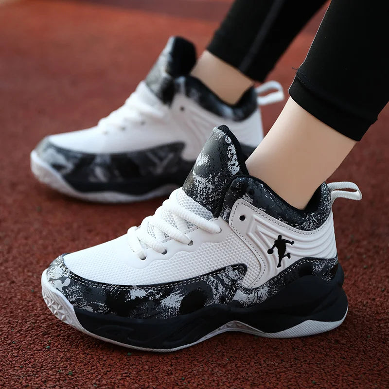 Non-slip Boy's Basketball Shoes Fashion Children Sneakers High-top Kid's Sports Shoes Durable Lightweight Walking Running Shoes