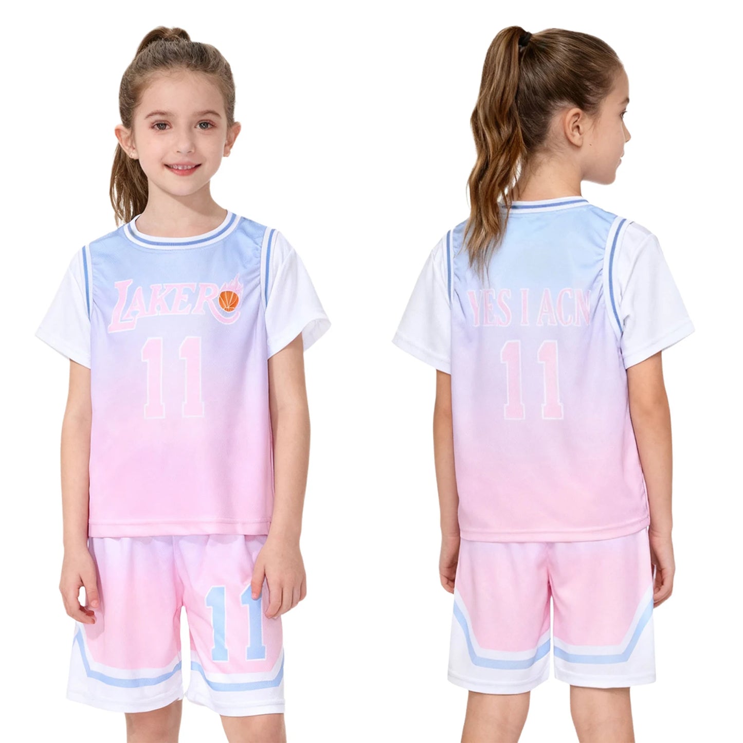 Girls Basketball Jerseys Sports Set Letter Printed Short Sleeve T-shirt with Elastic Waistband Shorts Athletic Training Uniforms