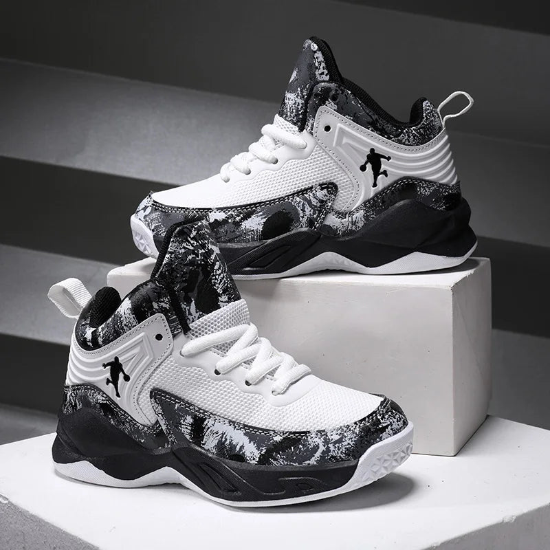 Non-slip Boy's Basketball Shoes Fashion Children Sneakers High-top Kid's Sports Shoes Durable Lightweight Walking Running Shoes
