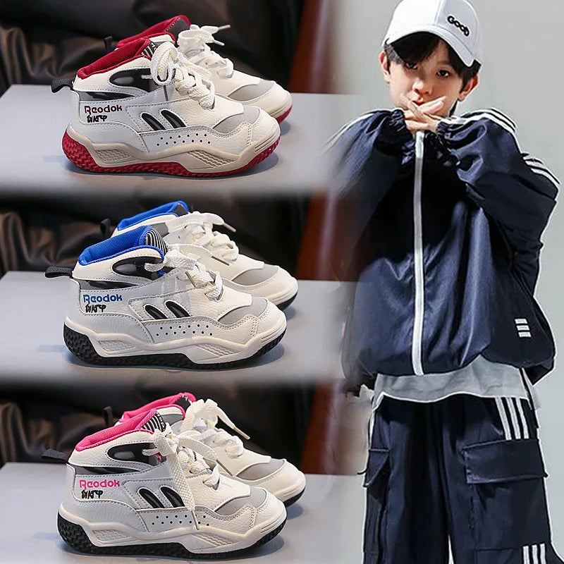 Kids Basketball Shoes High Top Handsome Boys Sports Shoes Casual Soft Bottom 2025 Autumn New Children Fashion Shoes Non-slip