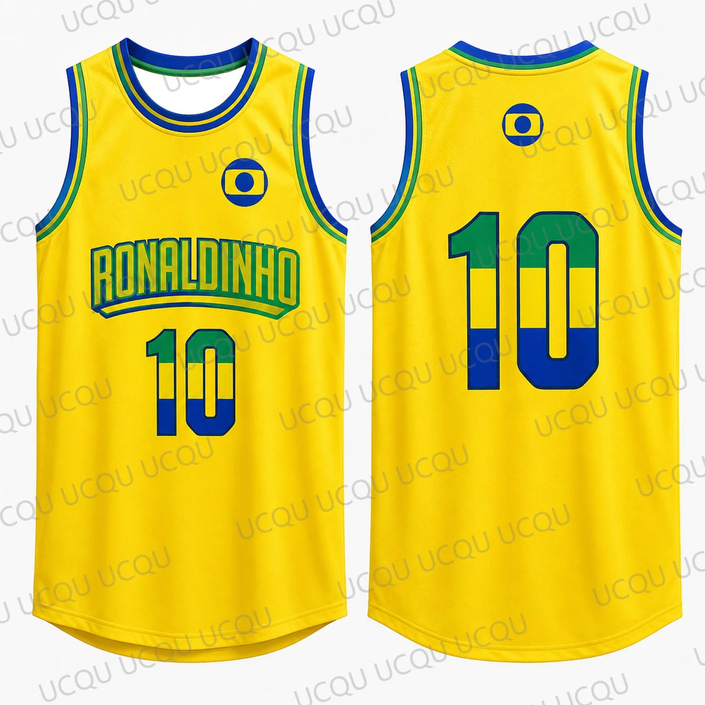 Brazil Ronaldinho No 10 Sleeveless Basketball Jersey Retro Yellow Green Fan Tank Top Men Women Adult Kids Gift