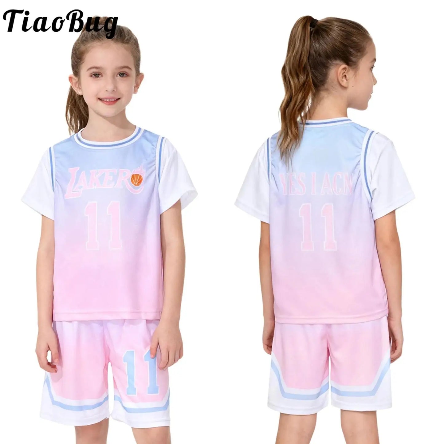 Girls Basketball Jerseys Sports Set Letter Printed Short Sleeve T-shirt with Elastic Waistband Shorts Athletic Training Uniforms