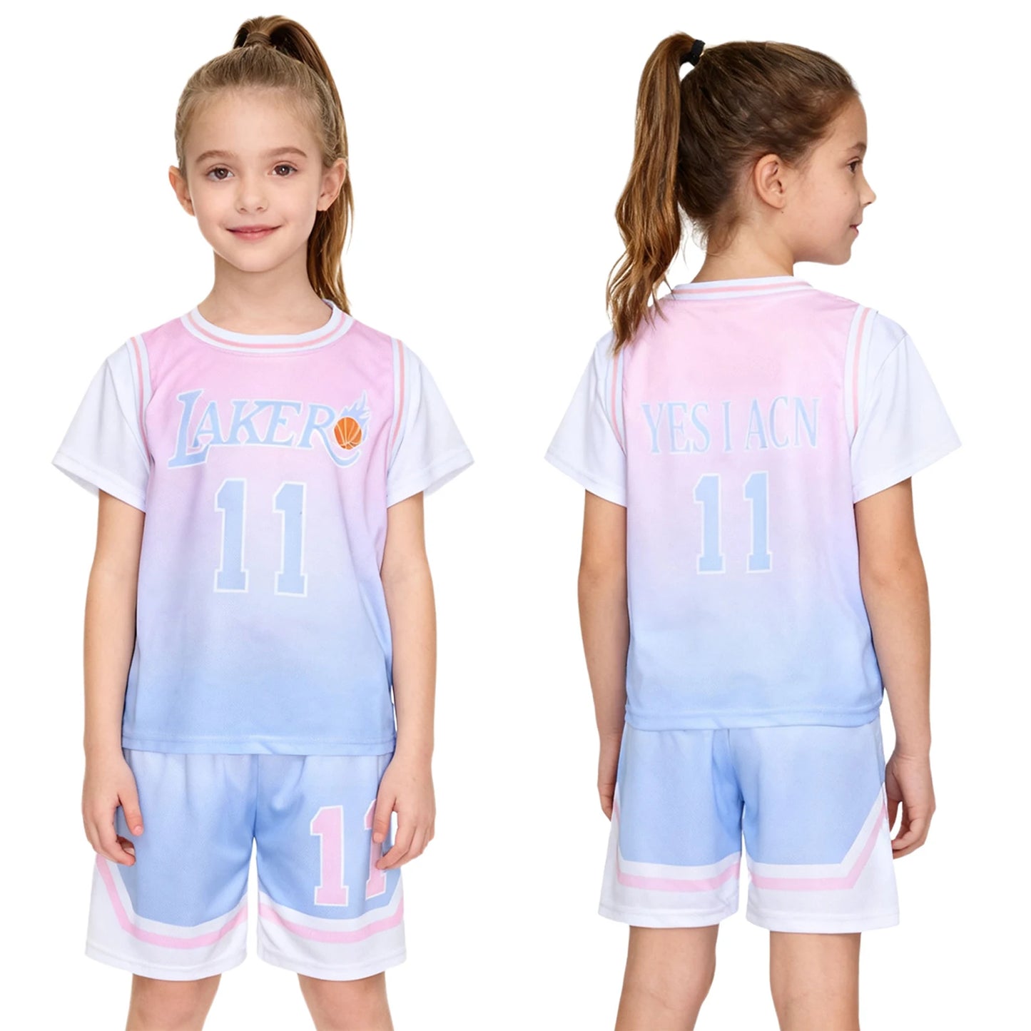 Girls Basketball Jerseys Sports Set Letter Printed Short Sleeve T-shirt with Elastic Waistband Shorts Athletic Training Uniforms