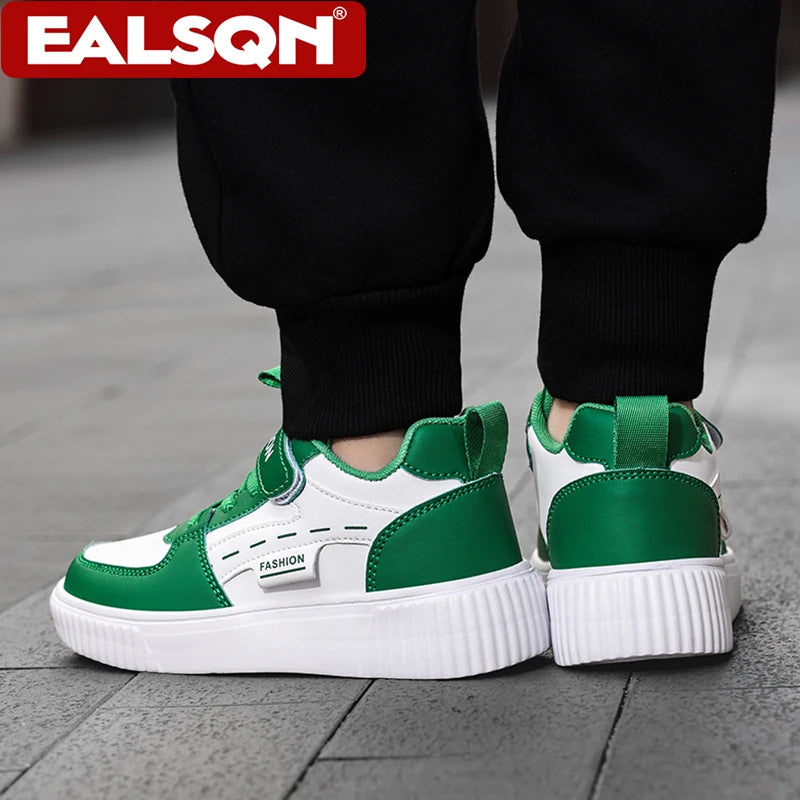 Kids PU Leather Sneakers Casual Basketball Shoes for Boys Trendy Sports Trainers Breathable Non-slip Children Footwear