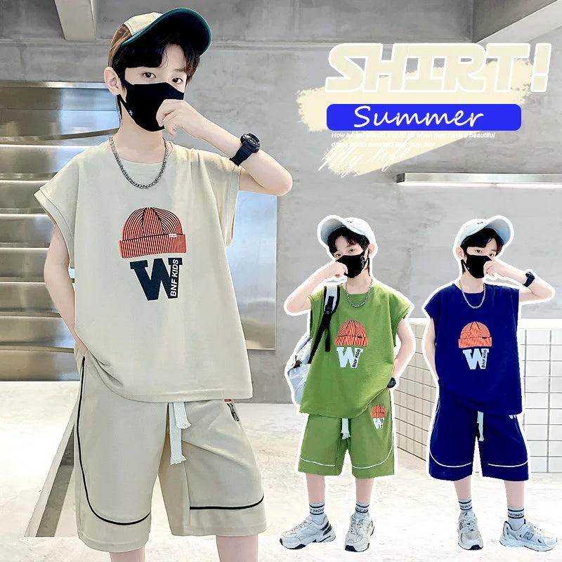 Kids New Summer Printed Clothing Set For Boys Casual Short Sleeve T-shirt Shorts 2 Pieces Tracksuit Costume Fashion Child Outfit
