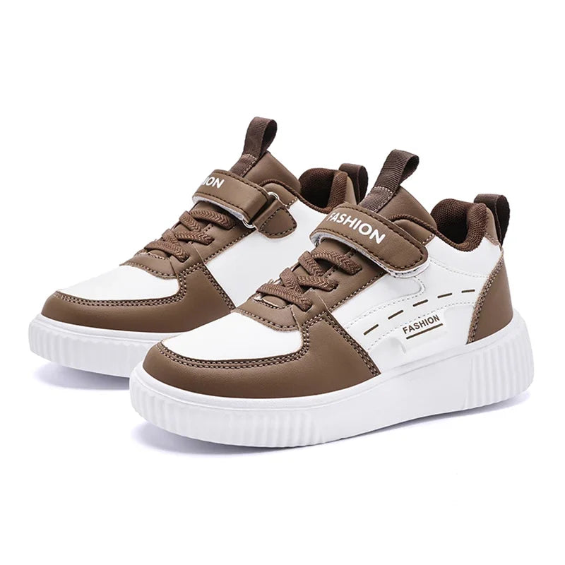 Kids PU Leather Sneakers Casual Basketball Shoes for Boys Trendy Sports Trainers Breathable Non-slip Children Footwear