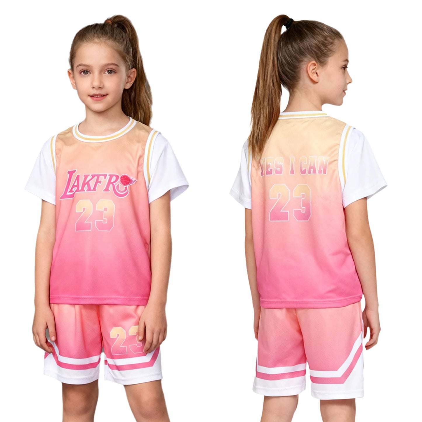 Girls Basketball Jerseys Sports Set Letter Printed Short Sleeve T-shirt with Elastic Waistband Shorts Athletic Training Uniforms